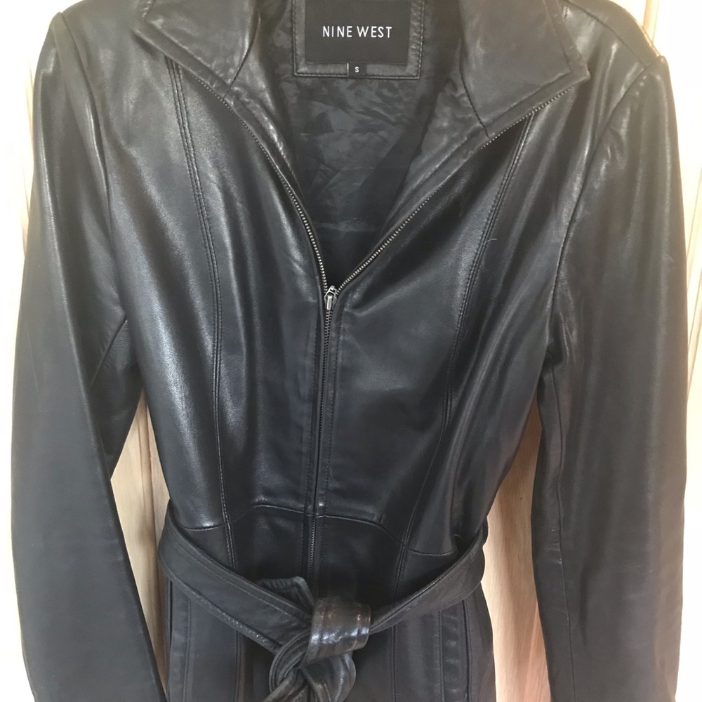 COPY - Nine West belted leather coat. Size Small.